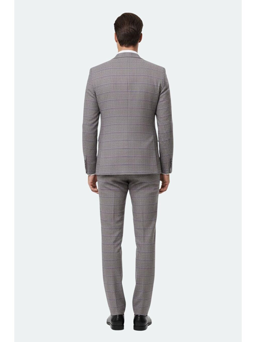 Bordo Regular Fit Kareli Mono Yaka Yelekli Takım Elbise-3