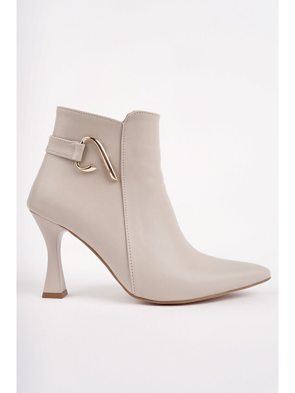 Bej VİVENTE Sivri Burun Toka Detaylı Fermuarlı İnce Topuklu Kadın Bot-2
