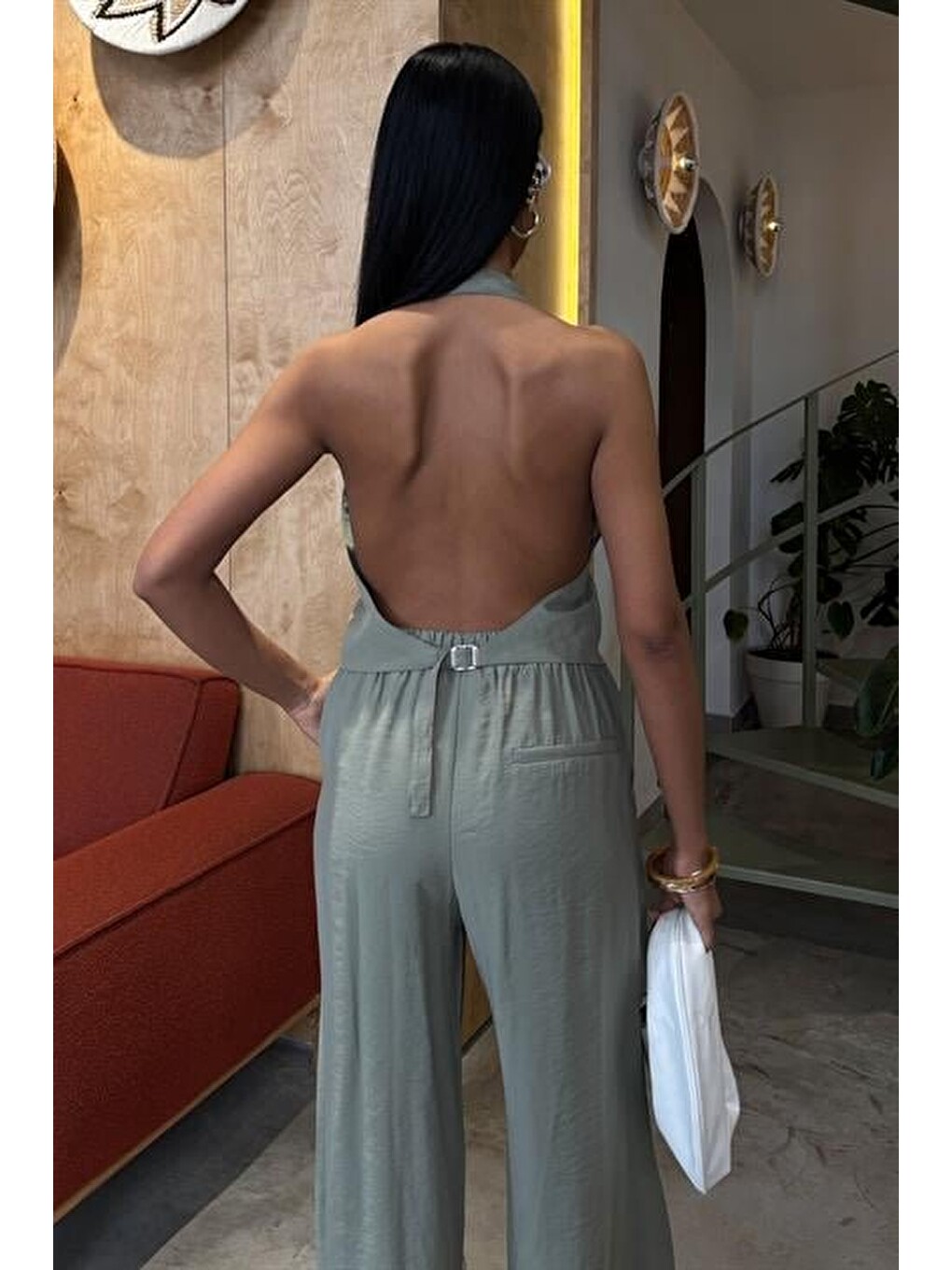 Yeşil Halter Yaka Yelekli Modal Takım 10144-1