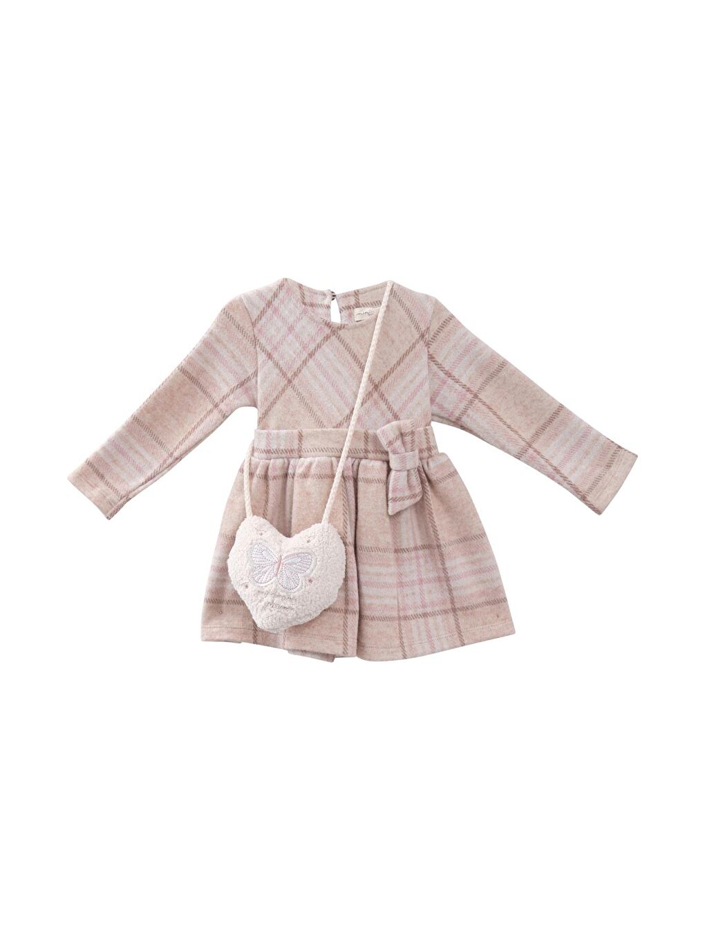 Karışık Kız Bebek Çanta Aksesuarlı Jakar Elbise - Ekose-2