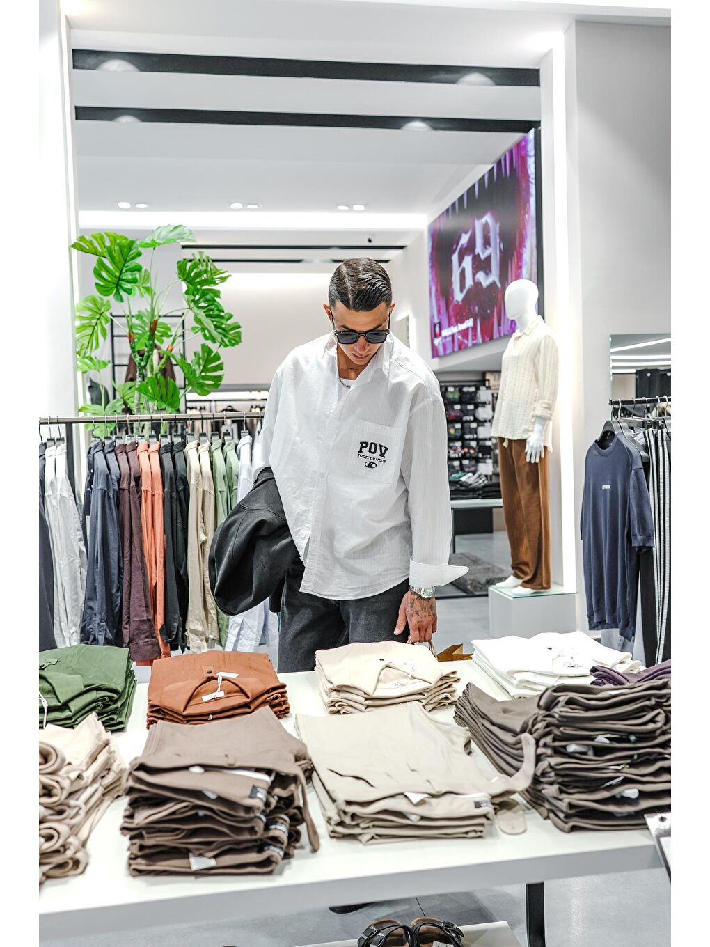 Erkek Uzun Kollu Nakış İşlemeli Oversize Gömlek Beyaz-3