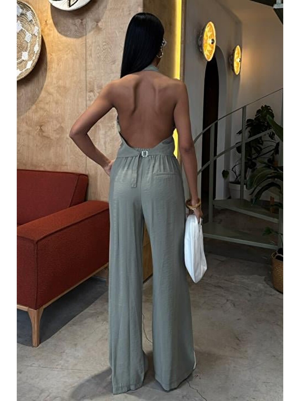 Yeşil Halter Yaka Yelekli Modal Takım 10144-3