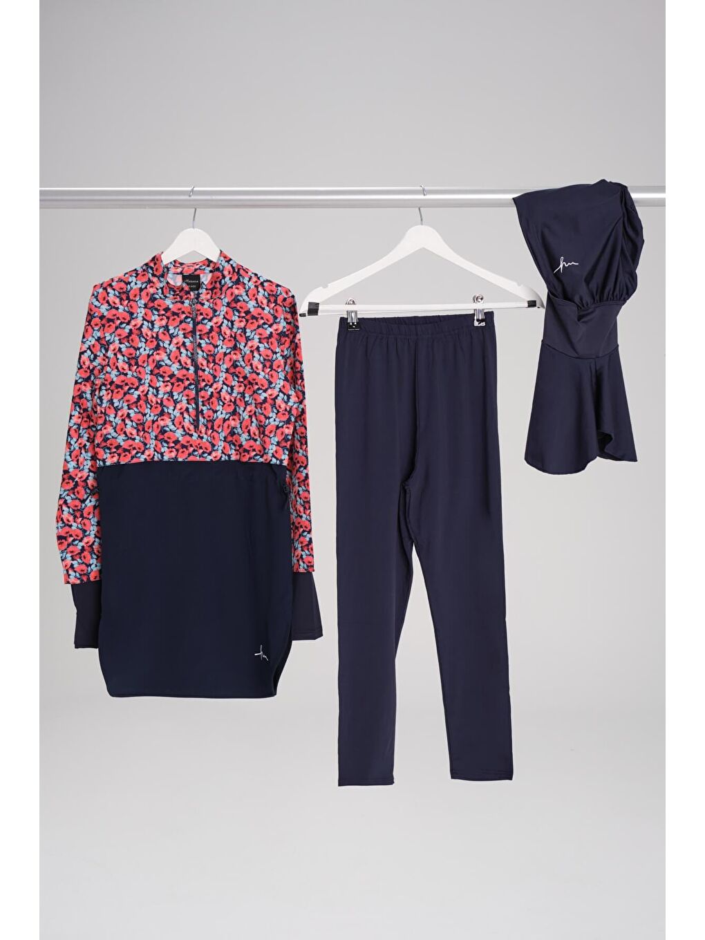 Esila Kids Kırmızı Lacivert Jileli 5 Parça Kız Çocuk Mayo Takımı 4056