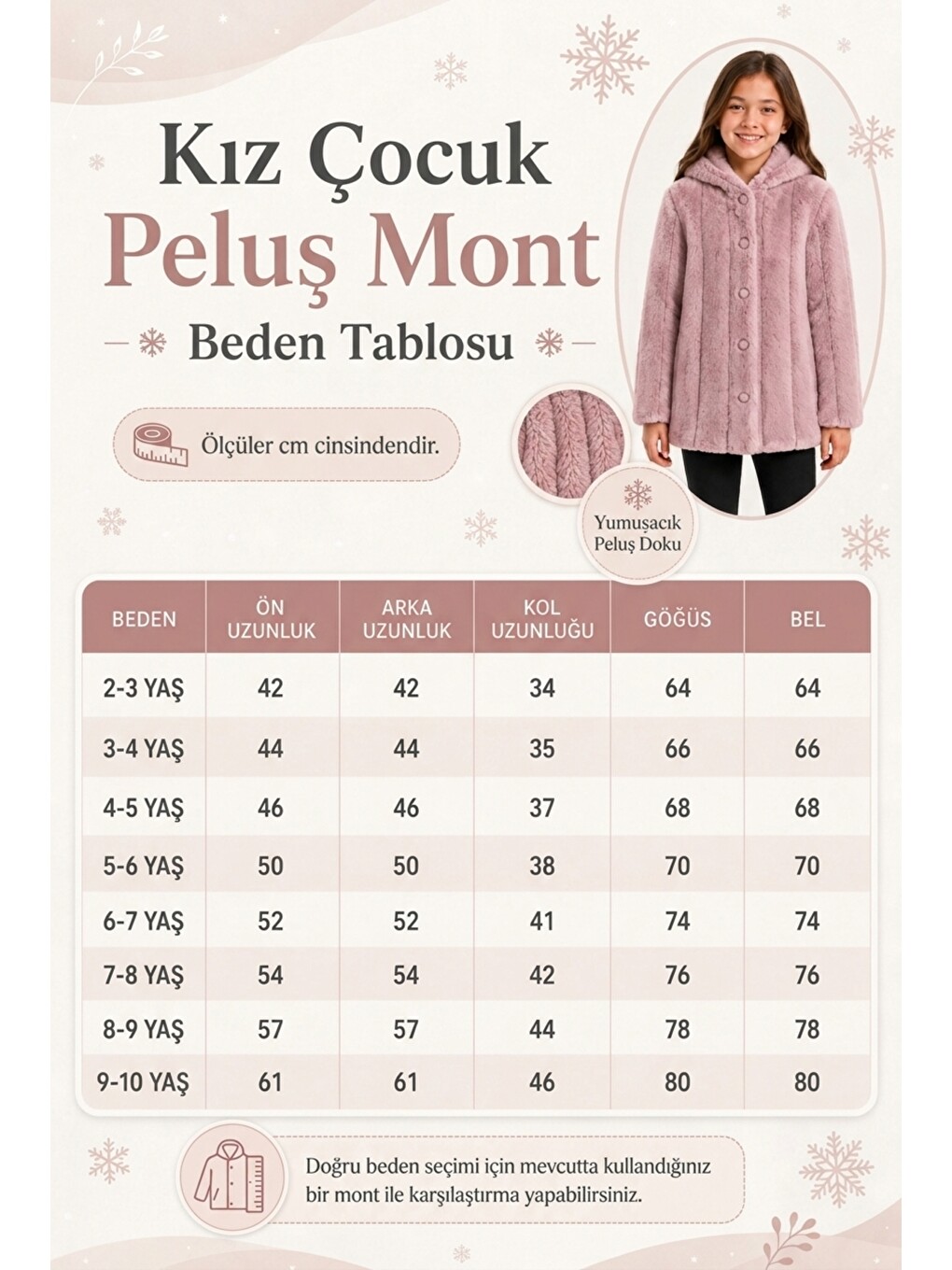 Pembe Kız Çocuk Kışlık Kapüşonlu Düğmeli Astarlı Dikey Çizgili Pelüş Mont Ak4510-4