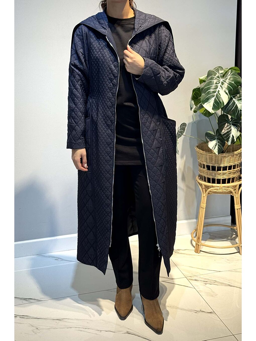 Kapüşonü Fermuar Detaylı Baklava Kapitön Kap Ceket 6838 Lacivert-1