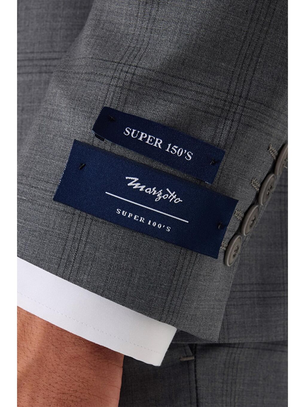 Gri Erkek Açık Antrasit Slim Fit Ekose Kruvaze Yaka Yün Karışımlı Takım Elbise-5