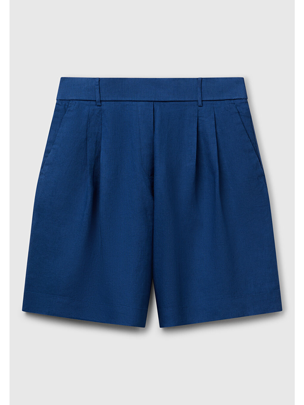 Mavi Kadın Denim %100 Keten Arka Beli Lastikli Pileli Relax Fit Bermuda Şort-1