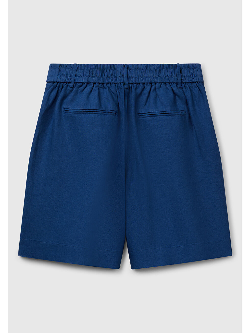 Mavi Kadın Denim %100 Keten Arka Beli Lastikli Pileli Relax Fit Bermuda Şort-3