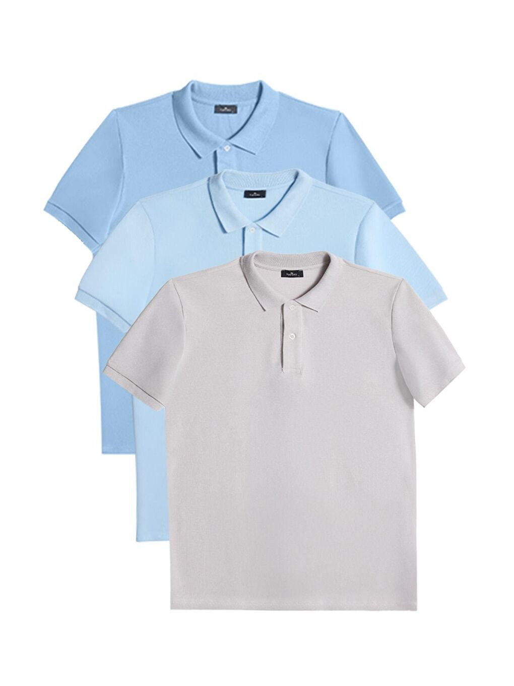 Karışık Erkek 3'Lü Paket Koyu Mavi-Mavi-Gri Slim Fit Dar Kesim Pamuklu Düz Pike Polo Yaka Tişört