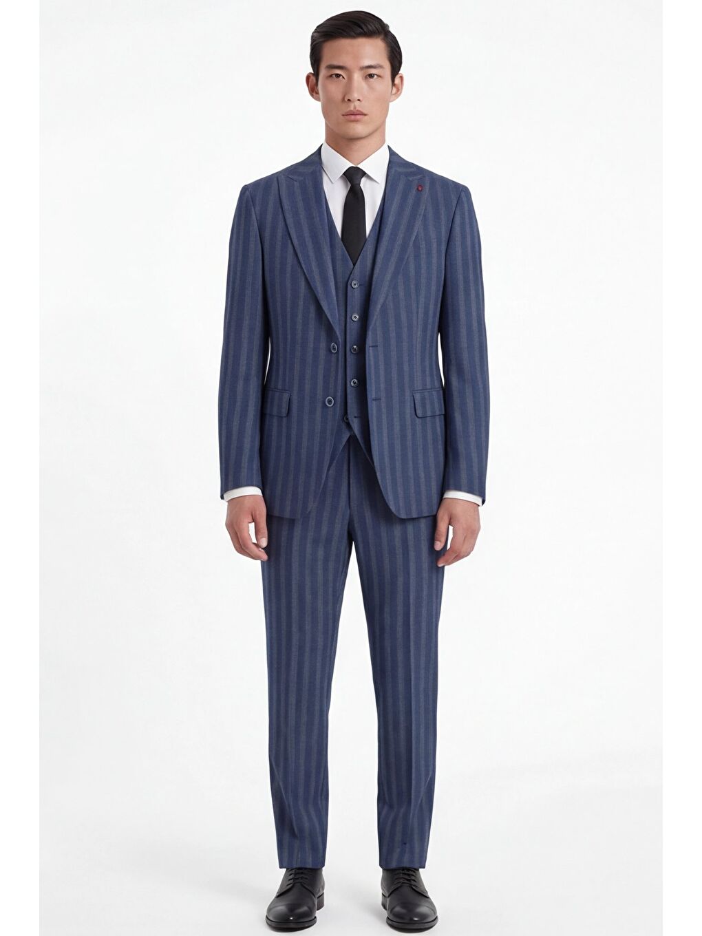 Erkek Viskon Karışımlı 8 Drop Klasik Lacivert Yelekli Takım Elbise-1