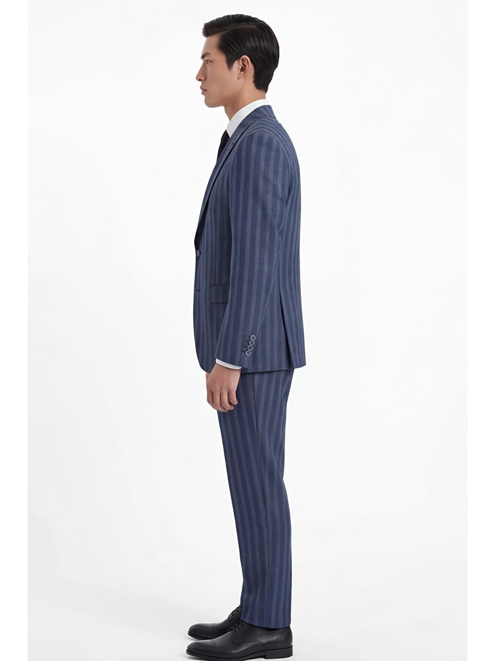 Erkek Viskon Karışımlı 8 Drop Klasik Lacivert Yelekli Takım Elbise-3