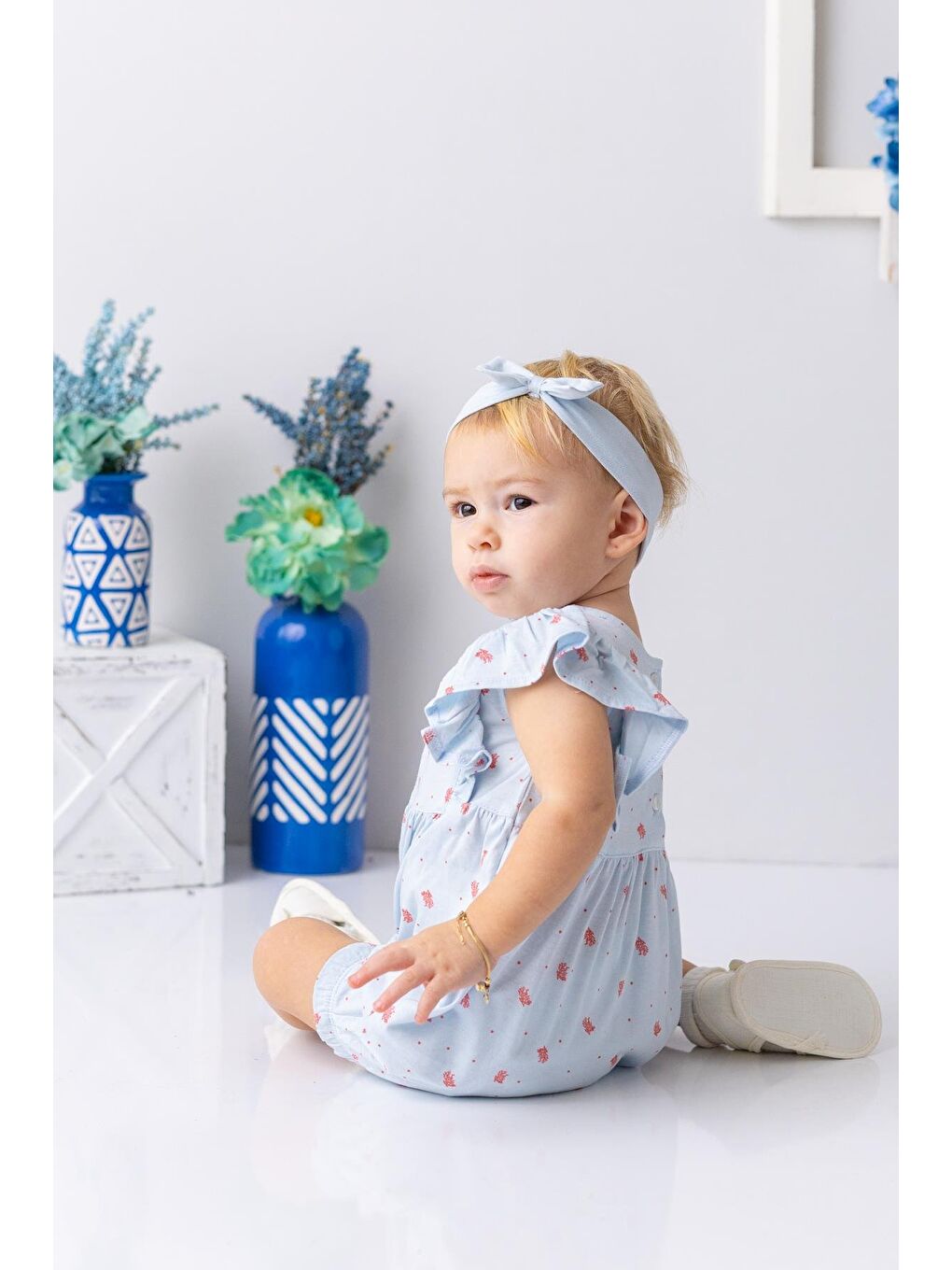 Karışık Kız Bebek Mercan Desenli Kısa Tulum - Desenli-2