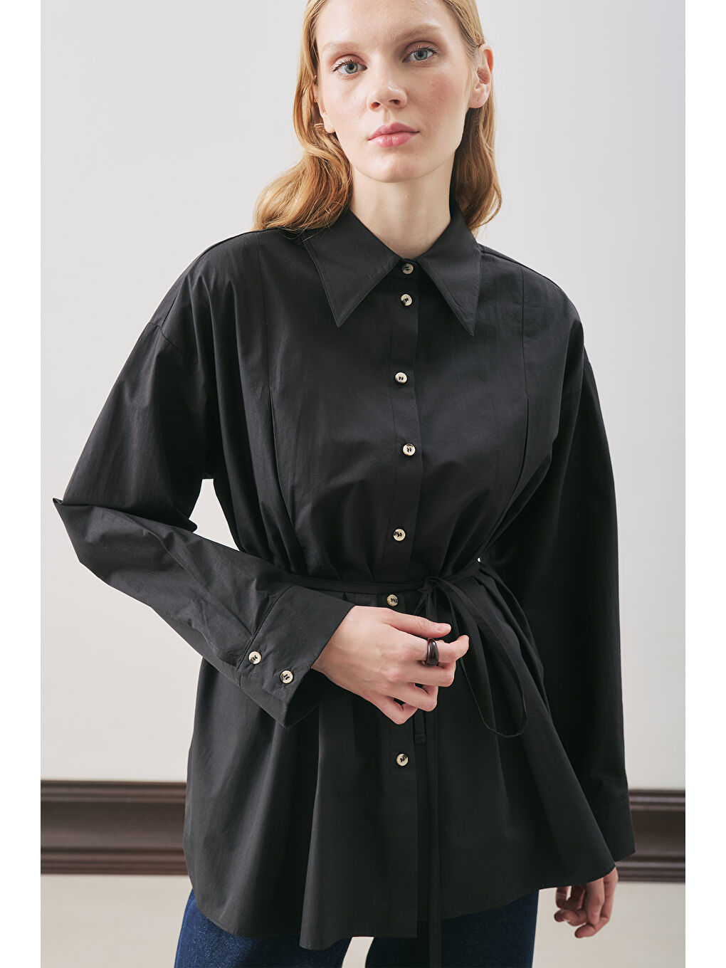 Parçalı Tasarım Gömlek Siyah-4