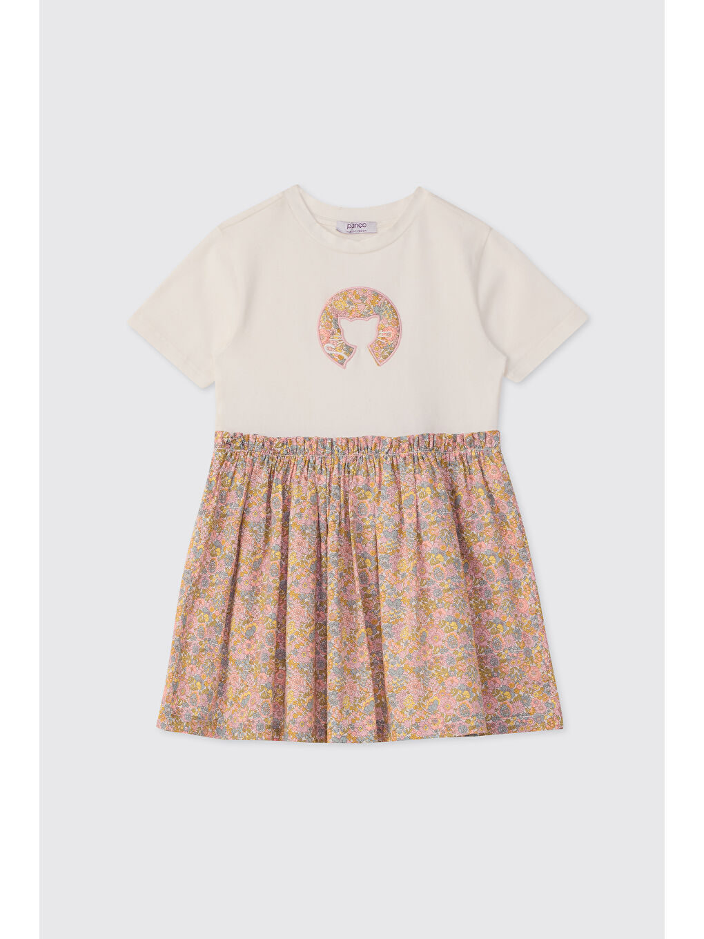 Pembe Liberty Kumaş Çiçek Desenli Kız Bebek Örme Elbise