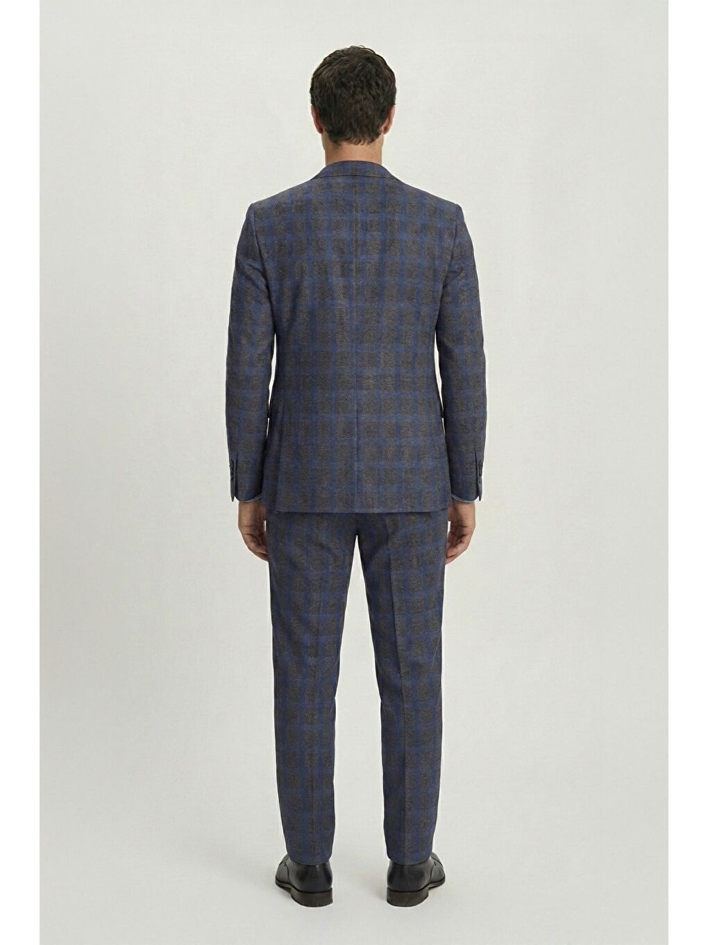 Giotelli Kahverengi Slim Fit Mono Yaka Ekose Desenli Yelekli Takım Elbise-3