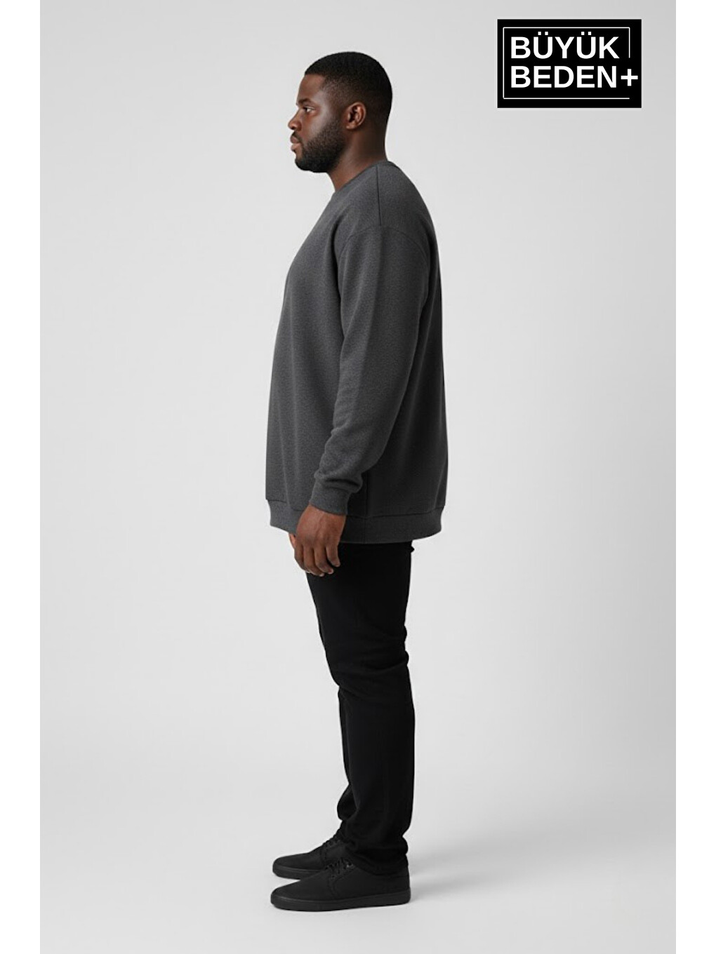 Antrasit Erkek Büyük Beden Bisiklet Yaka Kollar Ve Etek Ribanalı İnce Sweatshirt Spr26bsw956-1