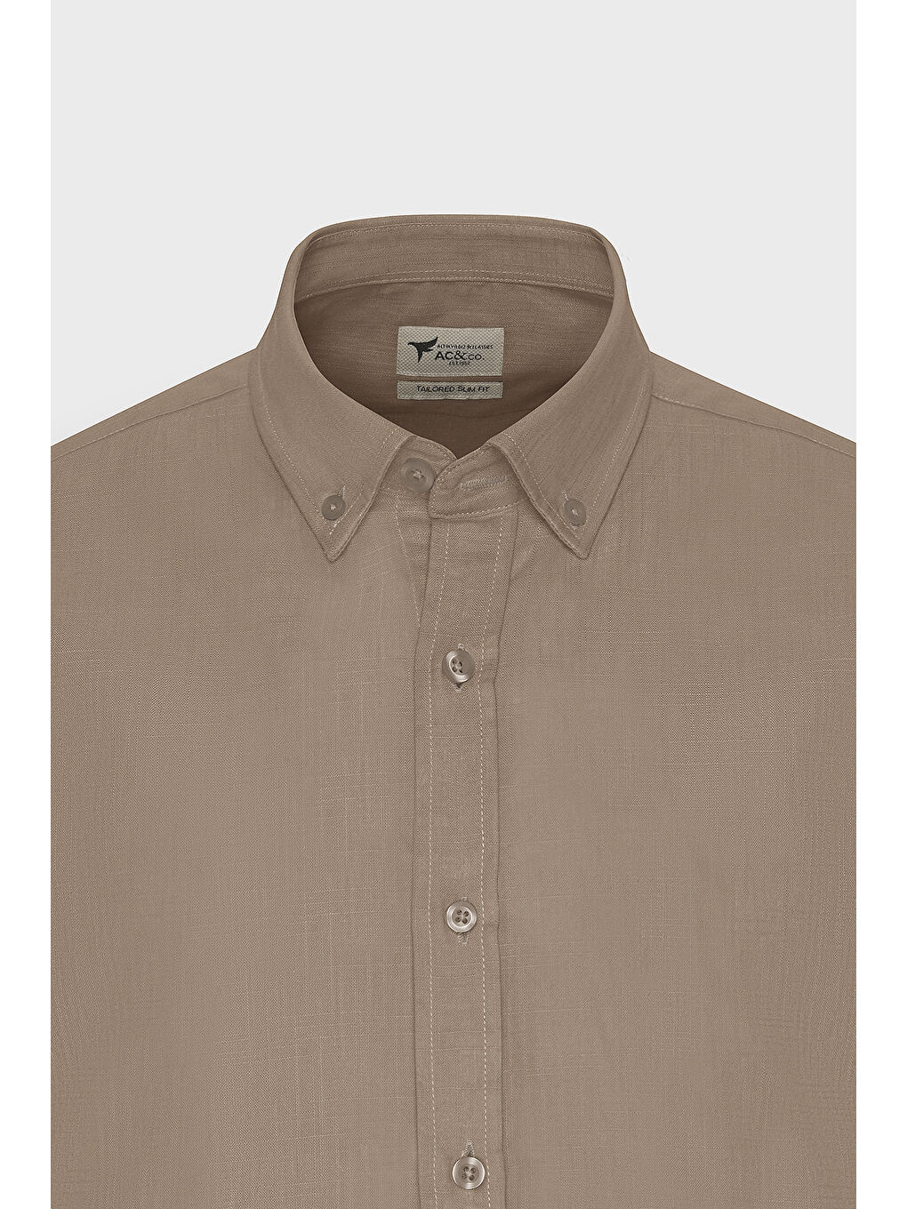 Bej Erkek Vizon %100 Pamuk Oxford Slim Fit Dar Kesim Düğmeli Yaka Flamlı Gömlek-5