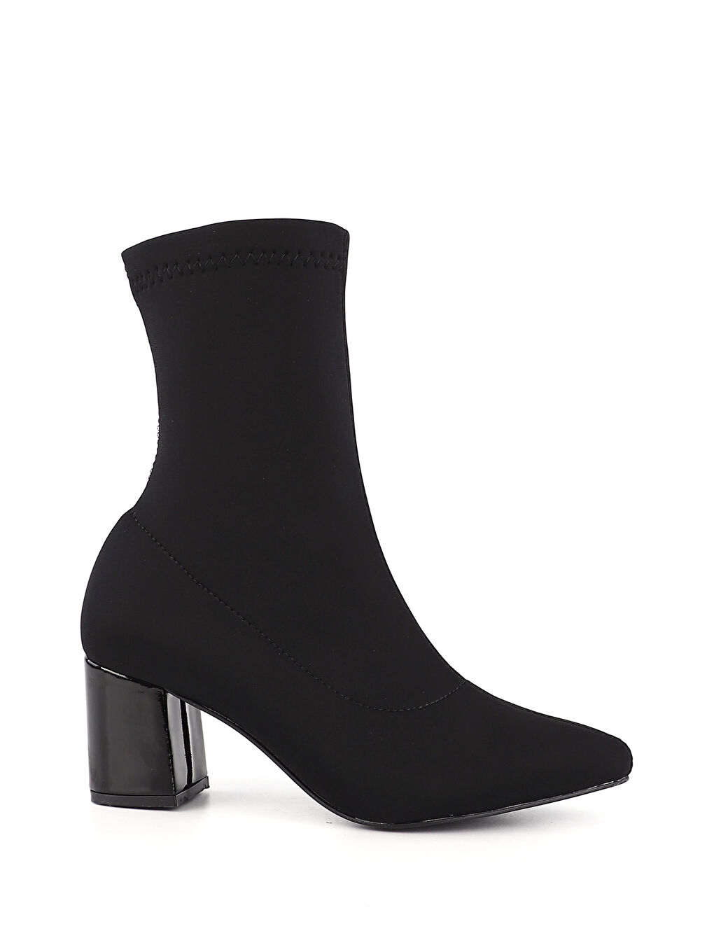 Siyah Kadın SİYAH Sivri Burun Kalın Topuklu Streç Bot