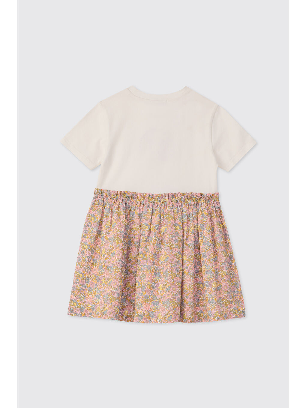 Pembe Liberty Kumaş Çiçek Desenli Kız Bebek Örme Elbise-1