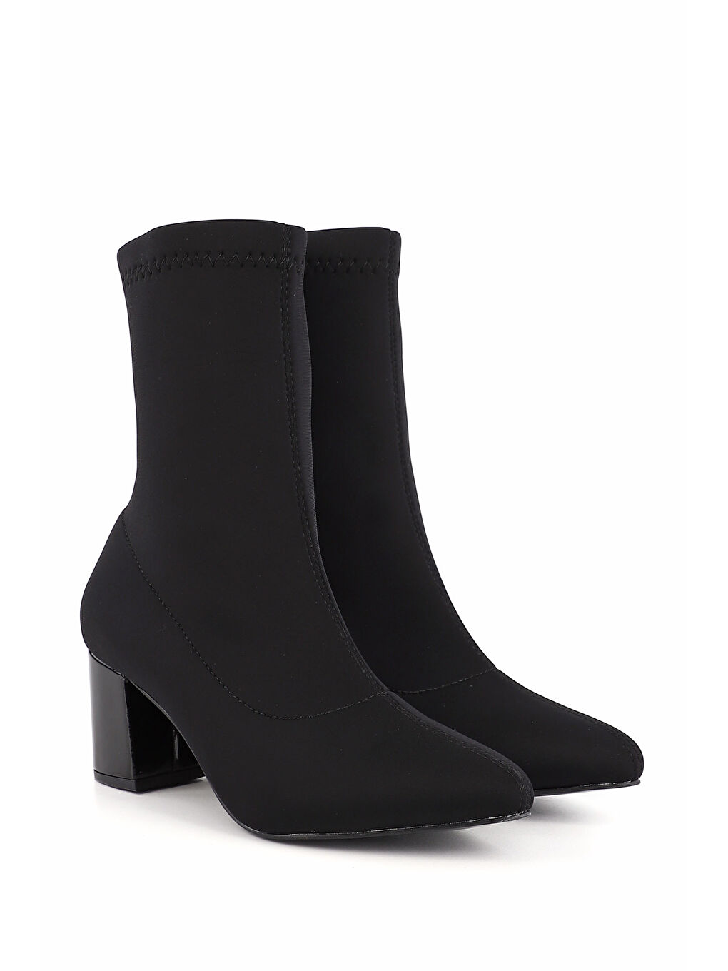 Siyah Kadın SİYAH Sivri Burun Kalın Topuklu Streç Bot-1