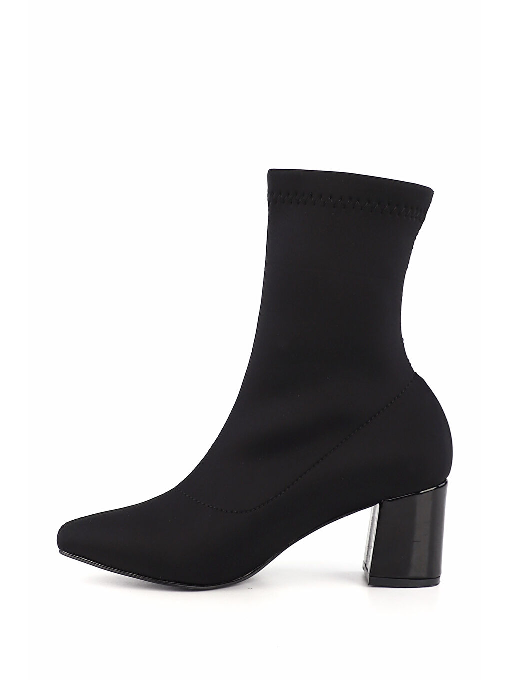 Siyah Kadın SİYAH Sivri Burun Kalın Topuklu Streç Bot-2