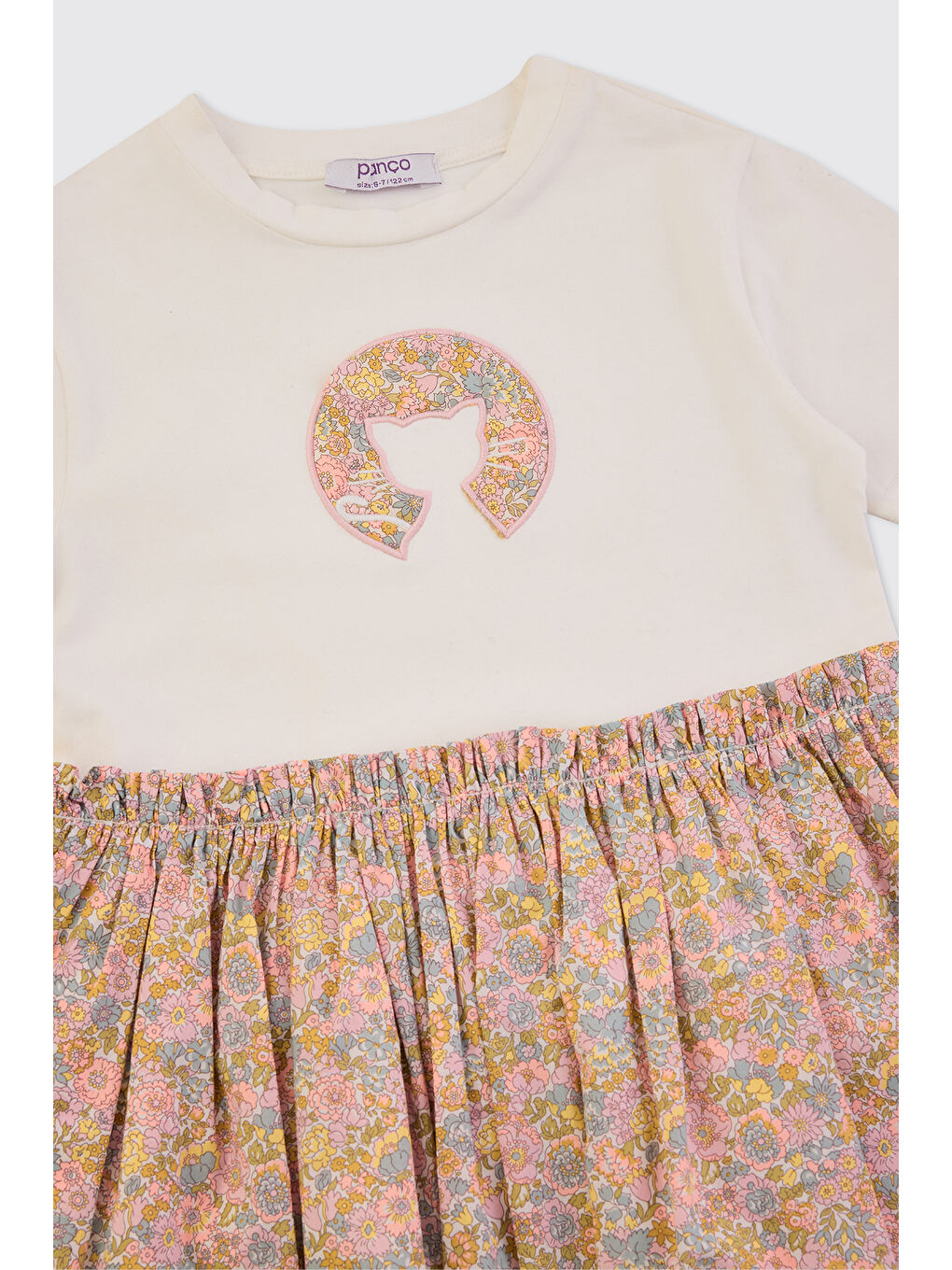 Pembe Liberty Kumaş Çiçek Desenli Kız Bebek Örme Elbise-2