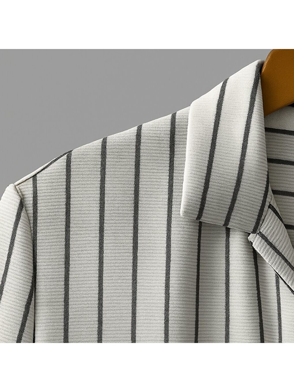 Antrasit Erkek Kısa Kollu Gri çizgi Desenli örme Kumaş Pamuklu Gömlek-2