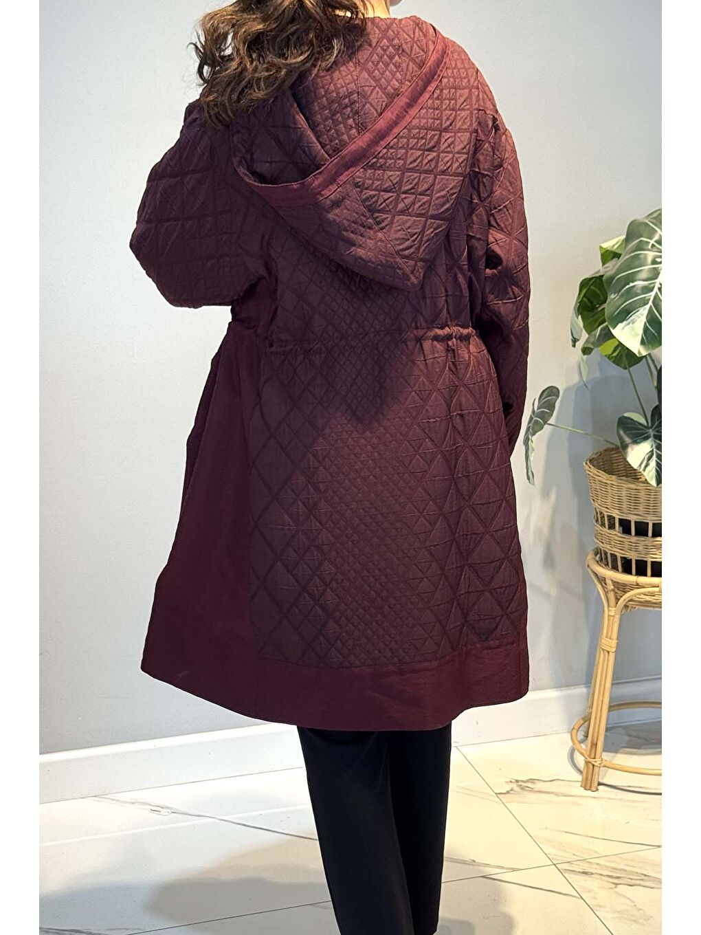 Önden Fermuarlı Yanlardan Cepli Baklava Kapitön Kısa Kap Ceket 6819 Bordo-3