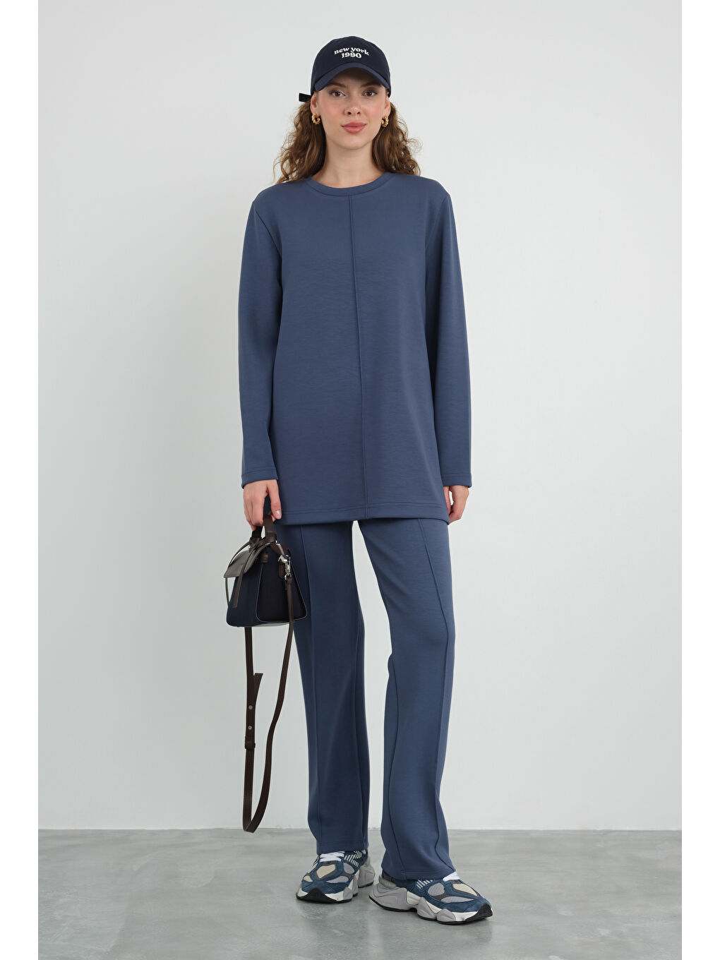 Nervürlü Modal Sweat Jean Mavi