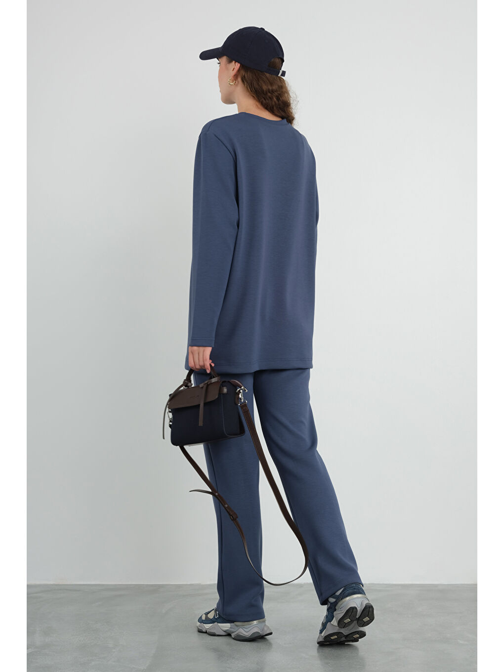 Nervürlü Modal Sweat Jean Mavi-1