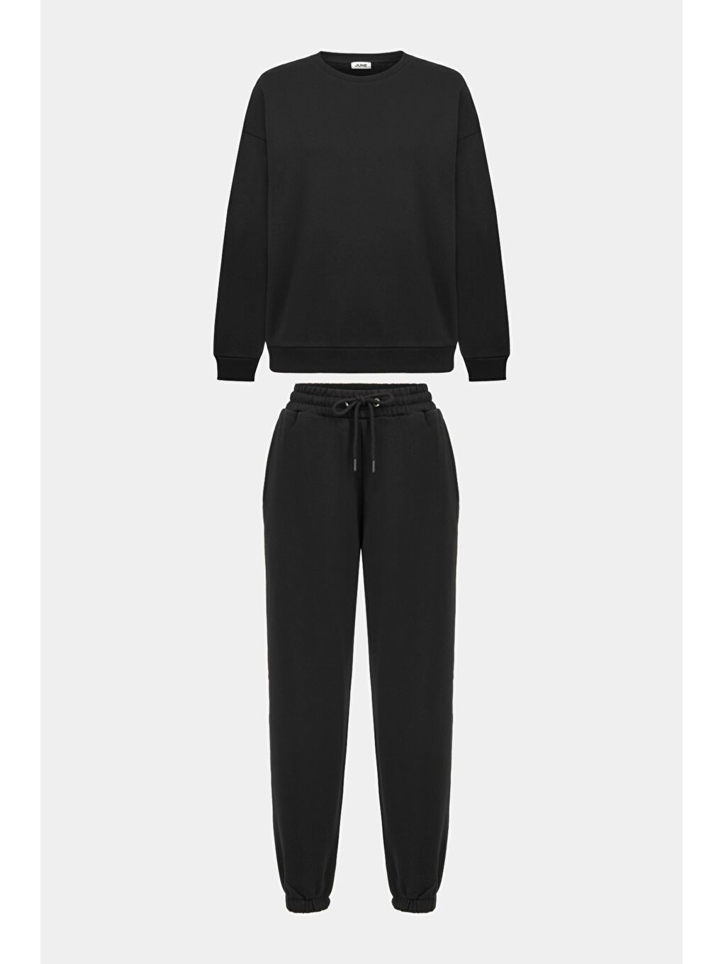 June Siyah Kadın %100 Pamuk Sweatshirt Eşofman Altı Takım