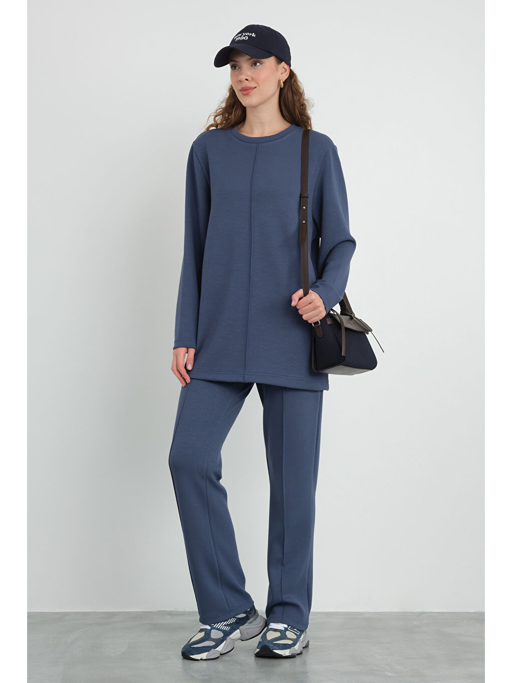 Nervürlü Modal Sweat Jean Mavi-4