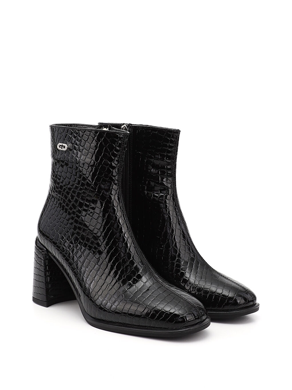 Siyah Kadın AÇIK SİYAH Fermuarlı Küt Burunlu Kalın Topuklu Bot-1