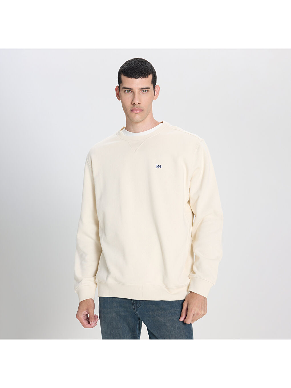 Lee Erkek Ekru Yuvarlak Yaka Sweatshirt