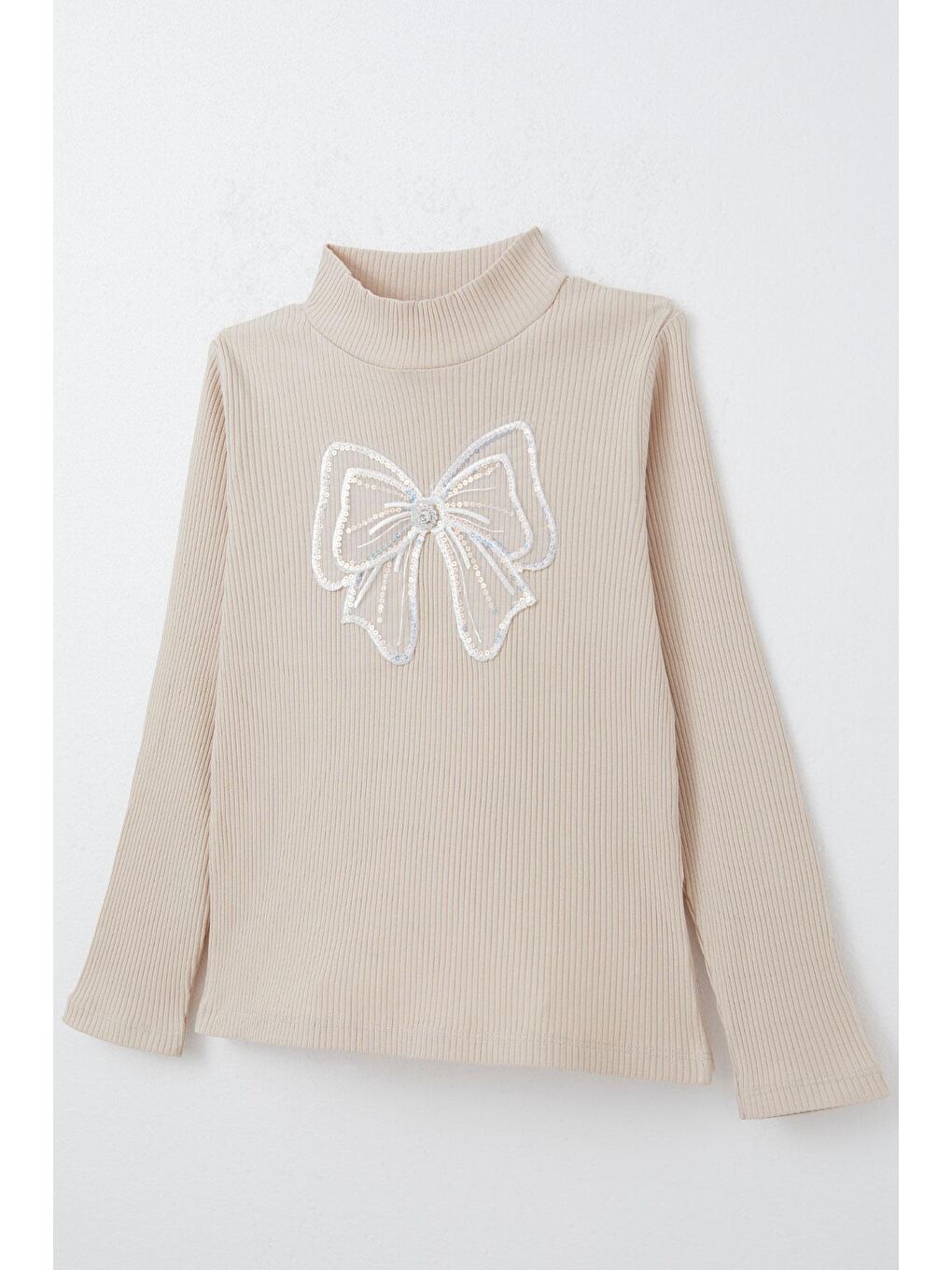 Kız Çocuk Uzun Kollu Tişört Tül Fiyonk Armalı Bej (14 Yaş)-2