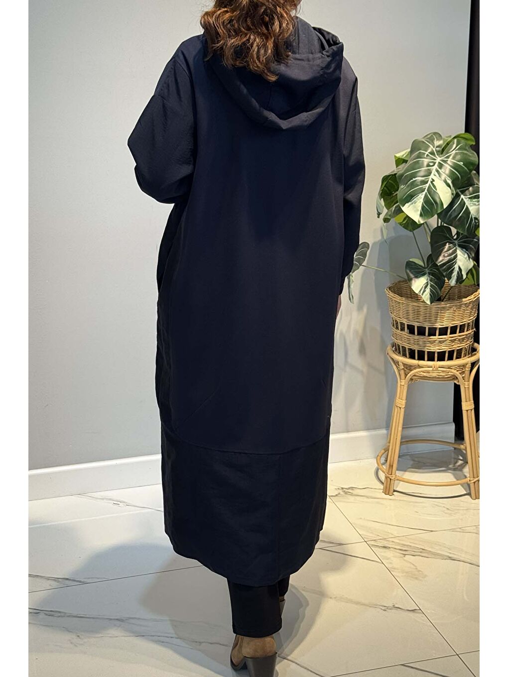 Önden Patlı Cepleri Fermuarlı Kapüşonlu Dubai Garnili Çelik Kap Ceket 6811 Lacivert-3