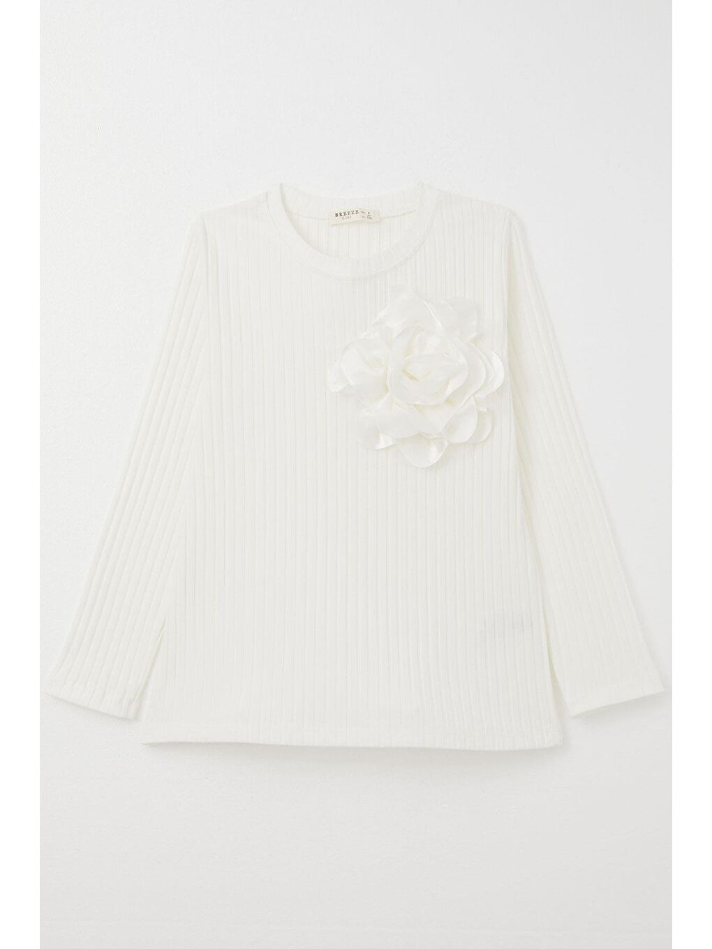 Kız Çocuk Uzun Kollu Tişört Gül Aksesuarlı Ekru (8-14 Yaş)