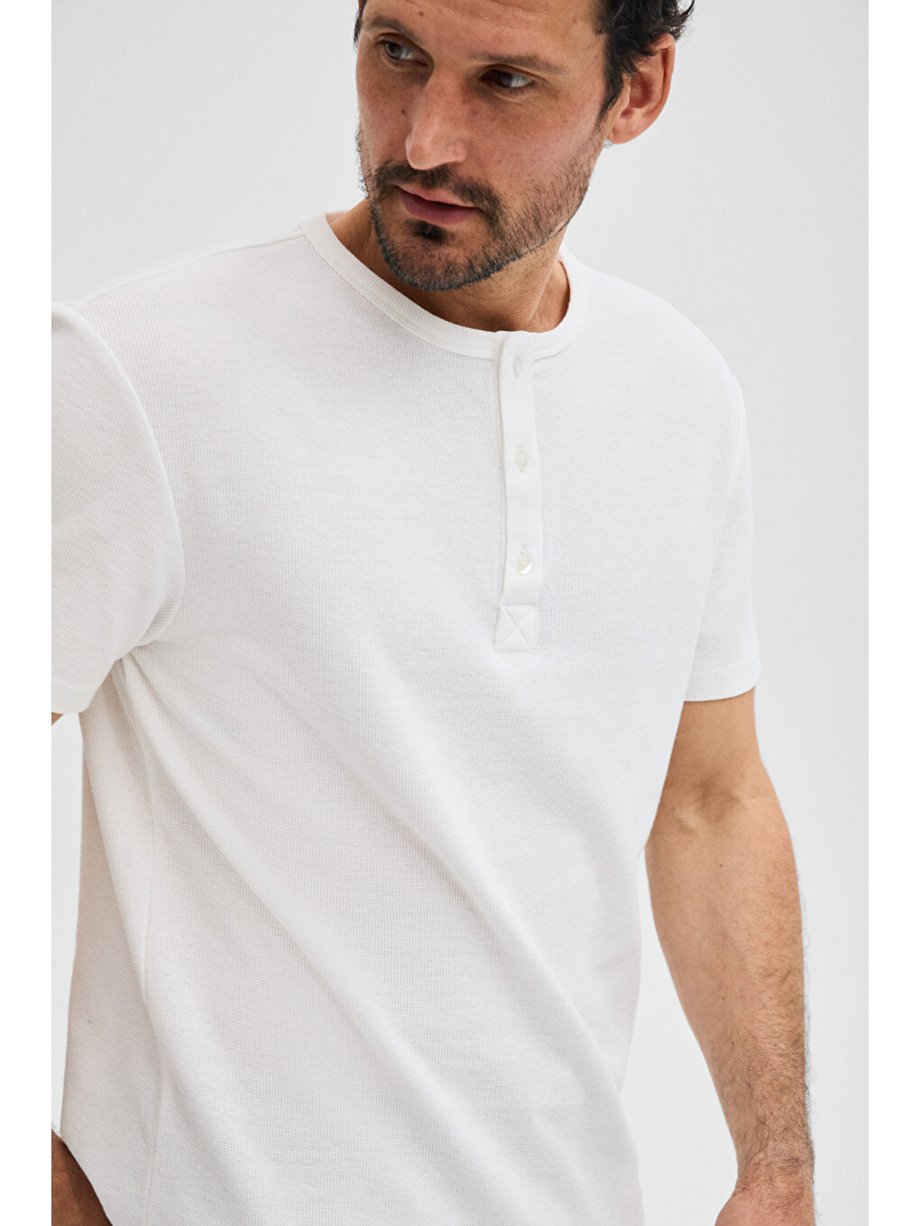 Ekru CALPEN %100 Organik Pamuklu Yakası Düğmeli Regular Fit EKRU T-Shirt-3