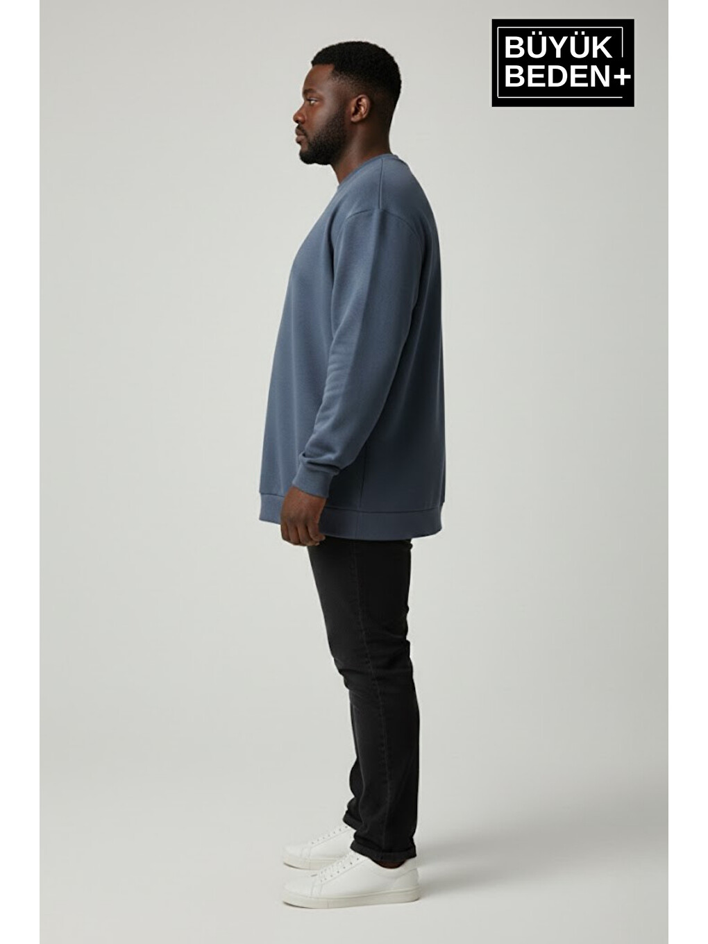 Mavi Erkek Büyük Beden Bisiklet Yaka Kollar Ve Etek Ribanalı İnce Sweatshirt Spr26bsw956-1