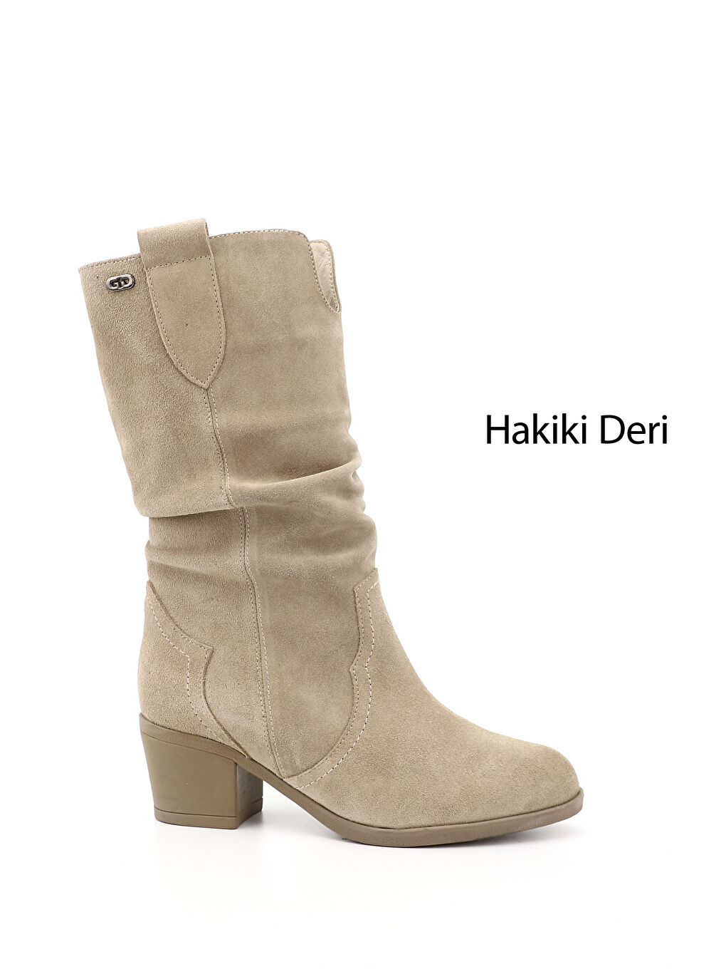 Bej Kadın BEJ Kalın Topuklu Körüklü Hakiki Deri Çizme