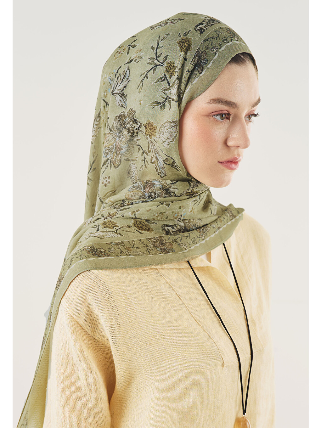 Ethnic Blossom Desen Soft Viskon Şal Çağla Yeşili-1