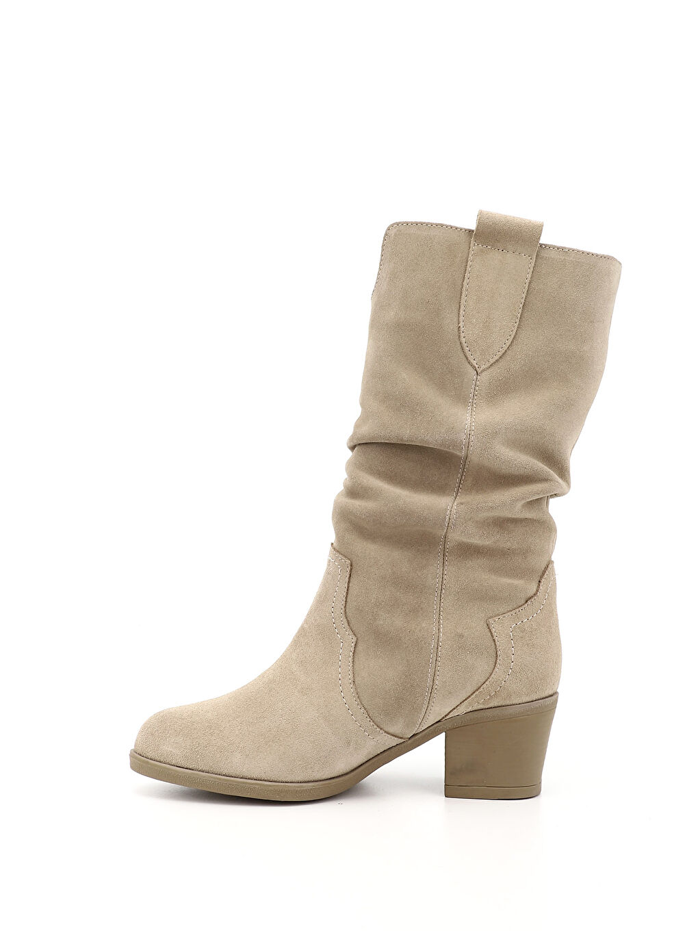 Bej Kadın BEJ Kalın Topuklu Körüklü Hakiki Deri Çizme-2