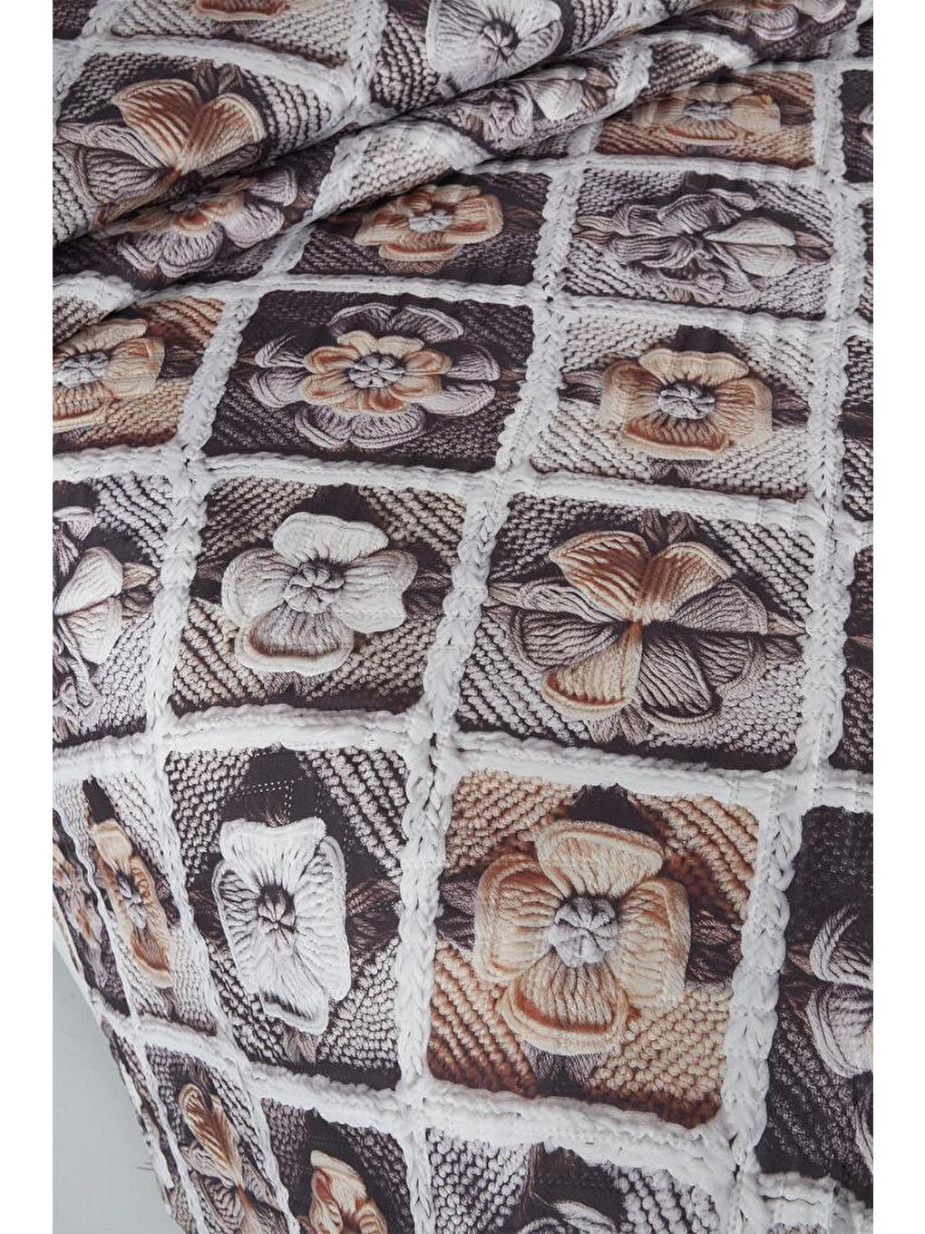 Karışık Gülce Ultrasonik Kapitoneli 5D Baskılı Çift Kişilik Pike Takımı-3