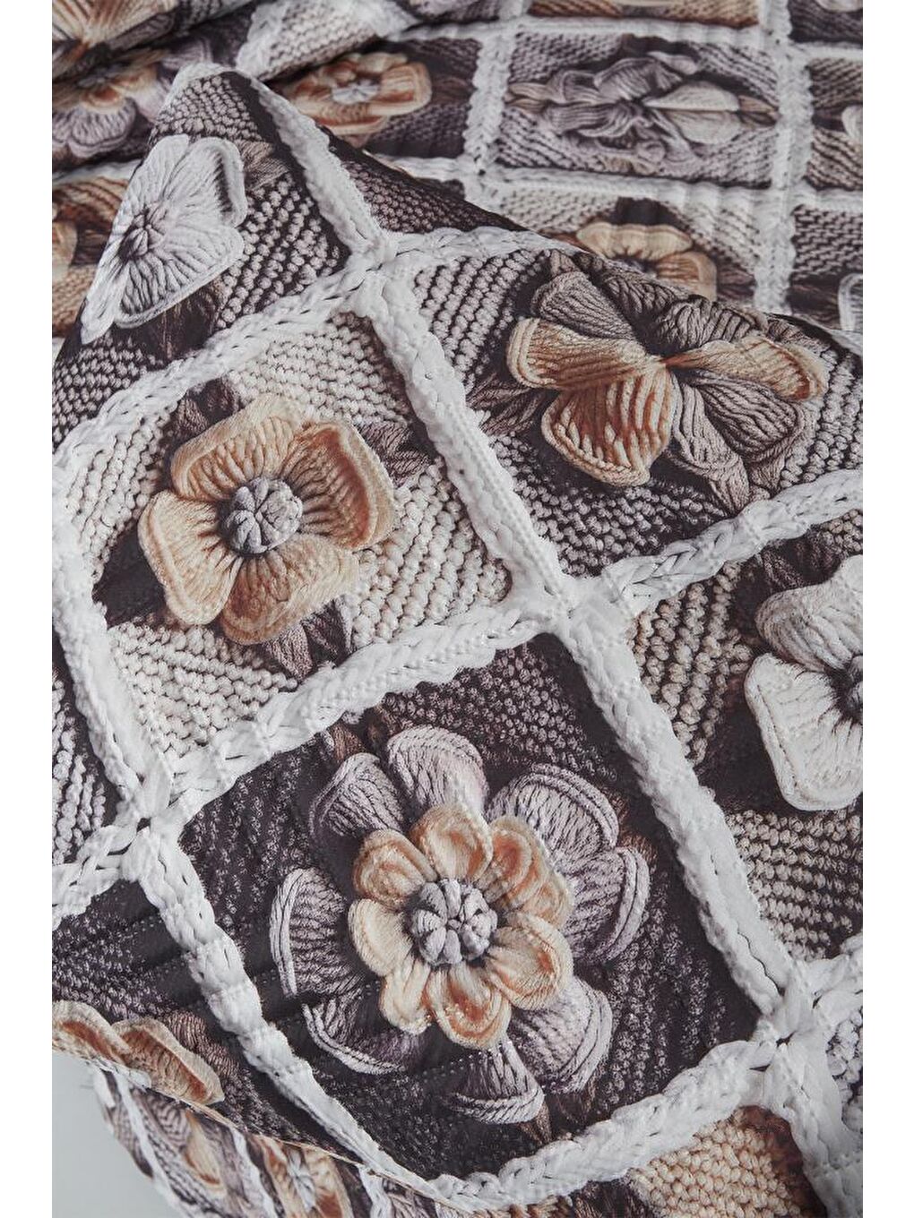 Karışık Gülce Ultrasonik Kapitoneli 5D Baskılı Çift Kişilik Pike Takımı-5