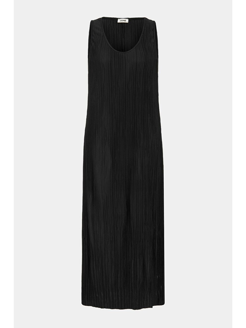 Siyah Kadın V Yaka Kalın Askılı Pilise Kumaş Midi Boy Elbise