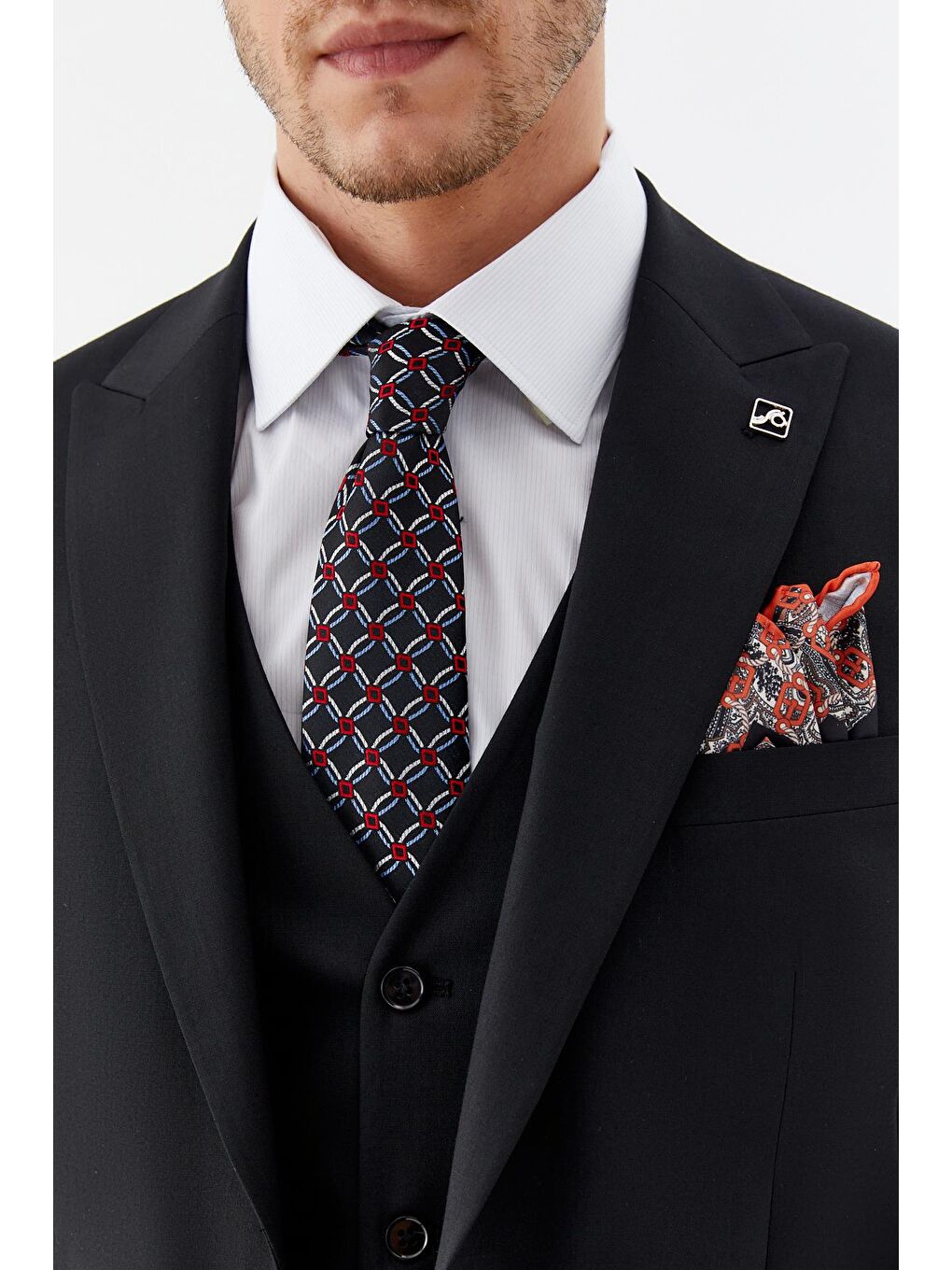 Erkek Siyah Slim Fit Yün Karışımlı Mono Yaka Yelekli 6 Drop Takım Elbise-3