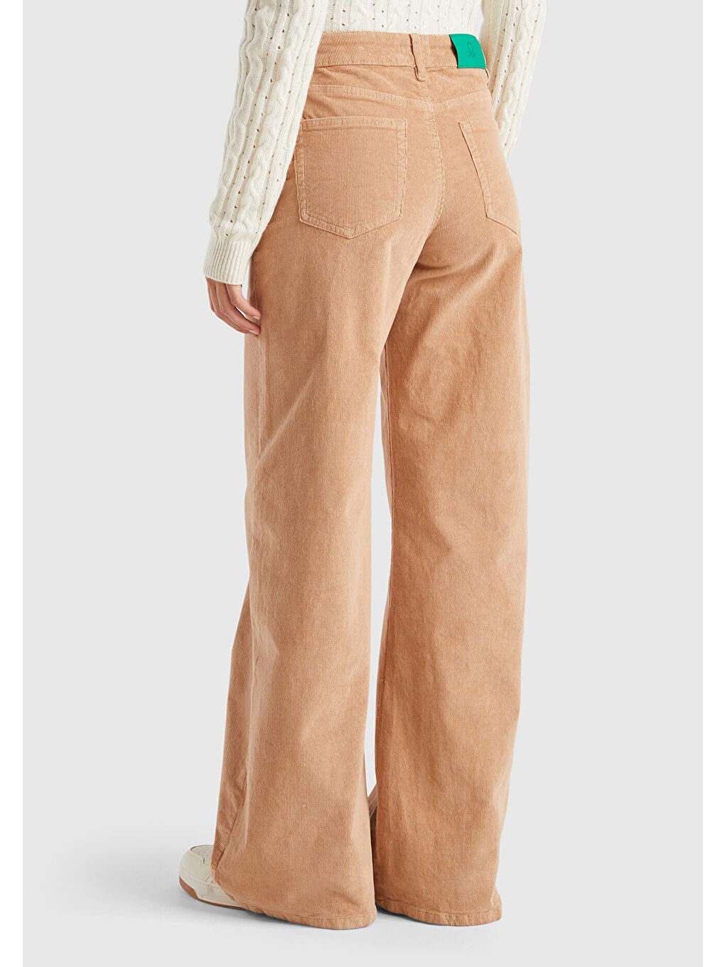 Kahverengi Kadın Taba Pamuk Karışımlı Arkası Logo Etiketli Geniş Paça Kadife Pantolon-2