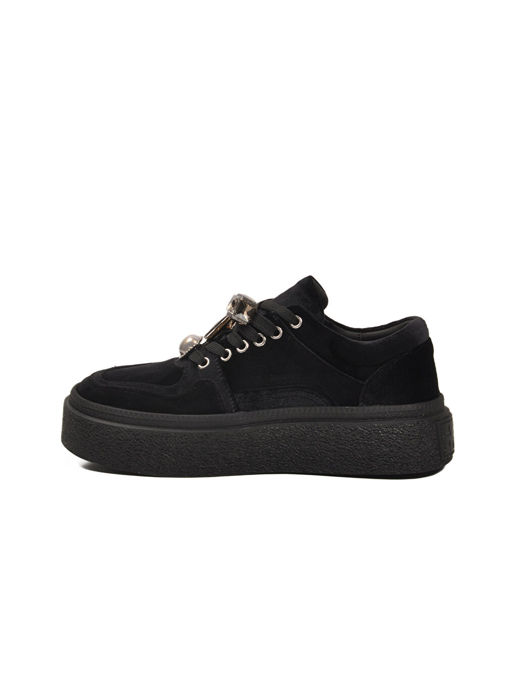 Siyah Nubuk Bağcıklı Yüksek Taban Kadın Sneaker 25K475 Z-1