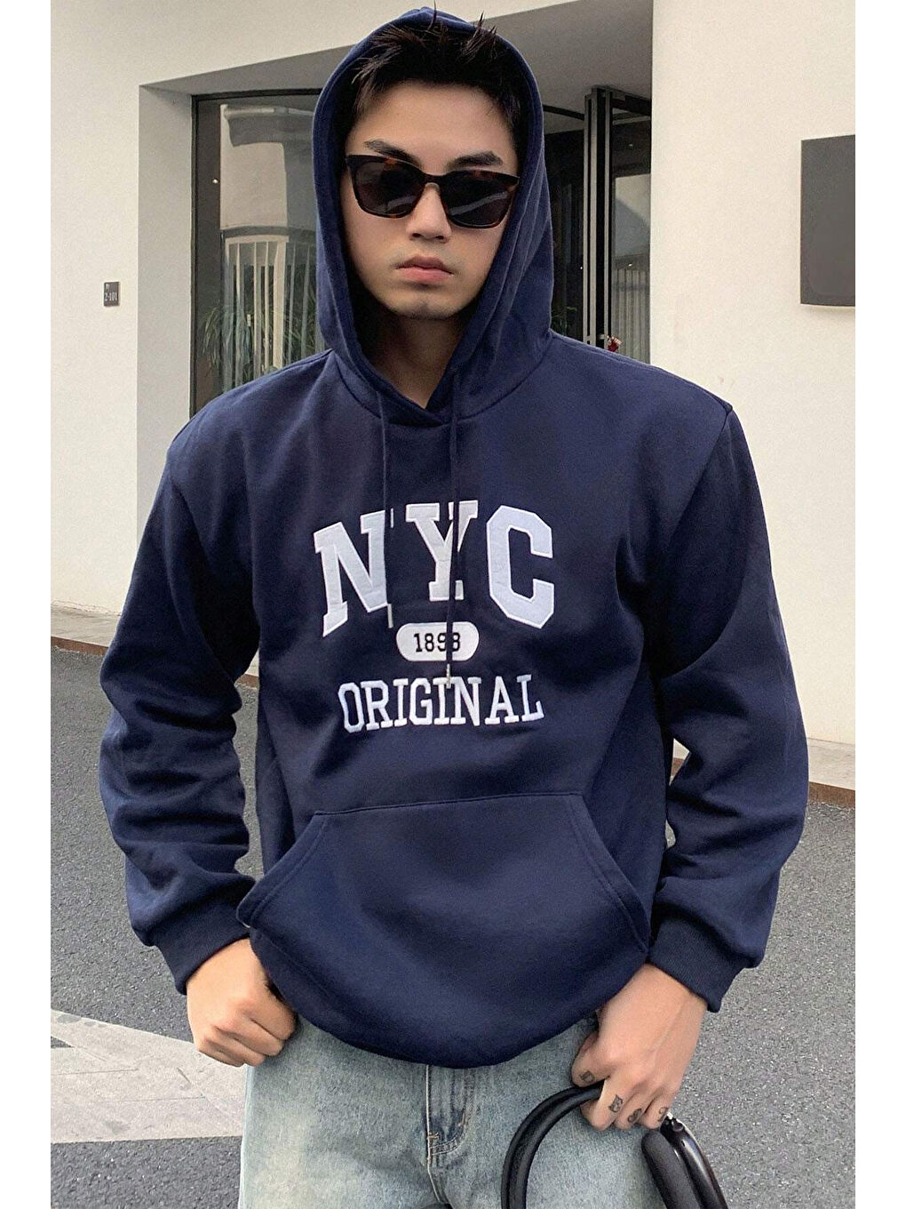 uyguntarz Lacivert NYC Baskılı Unisex Oversize Sweatshirt - 1