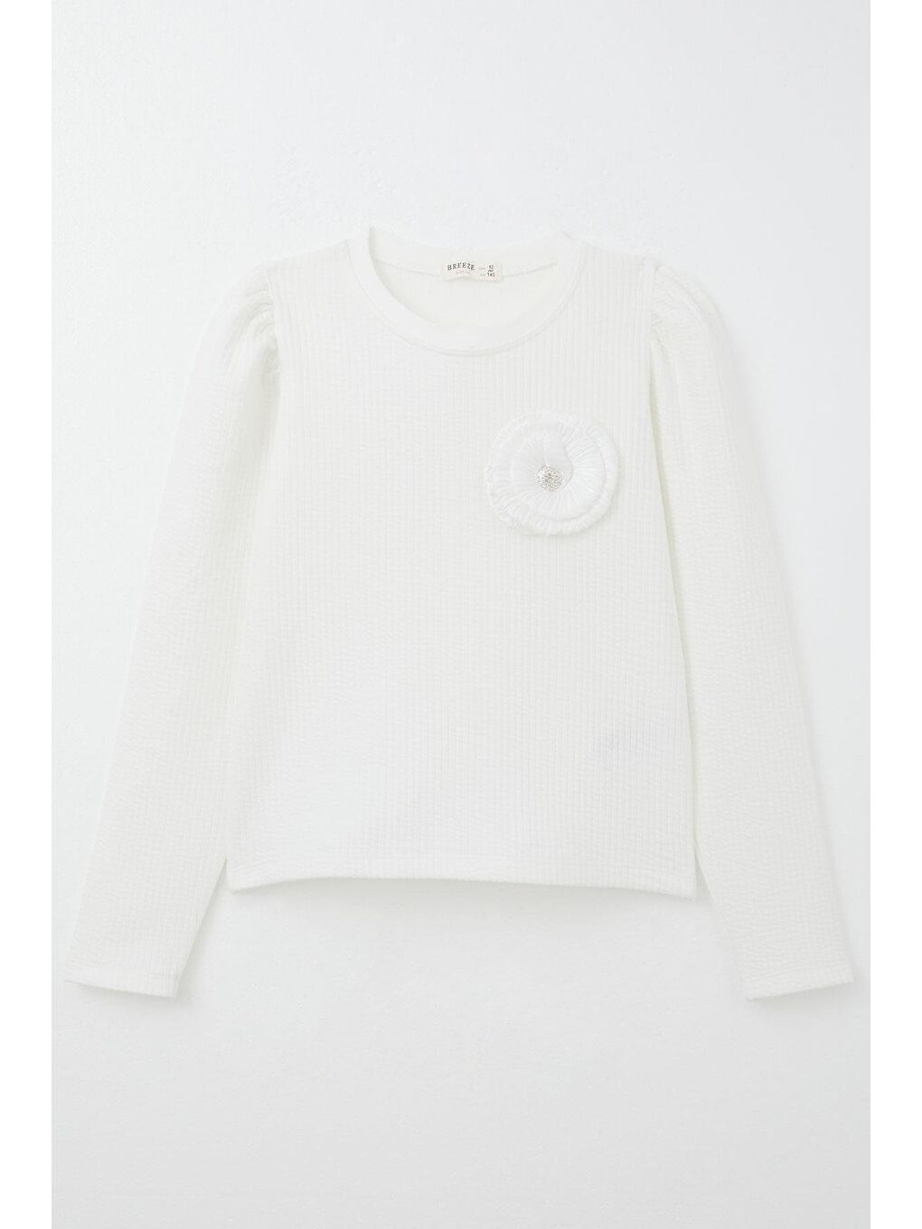Kız Çocuk Uzun Kollu Tişört Taşlı Gül Armalı Ekru (9-14 Yaş)
